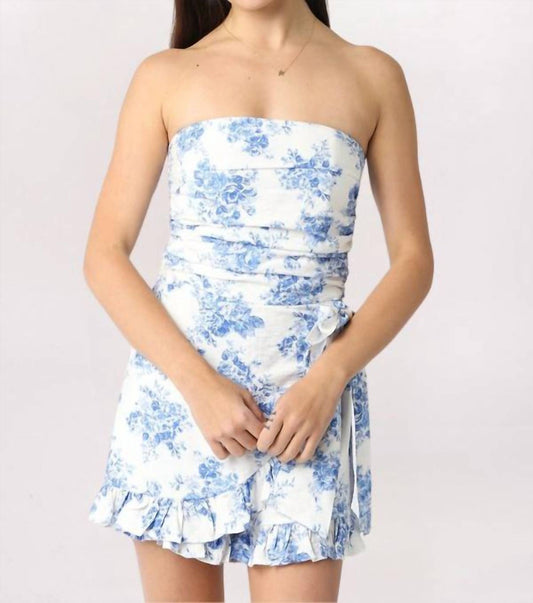 Olivaceous - Women's Strapless Floral Ruffle Romper