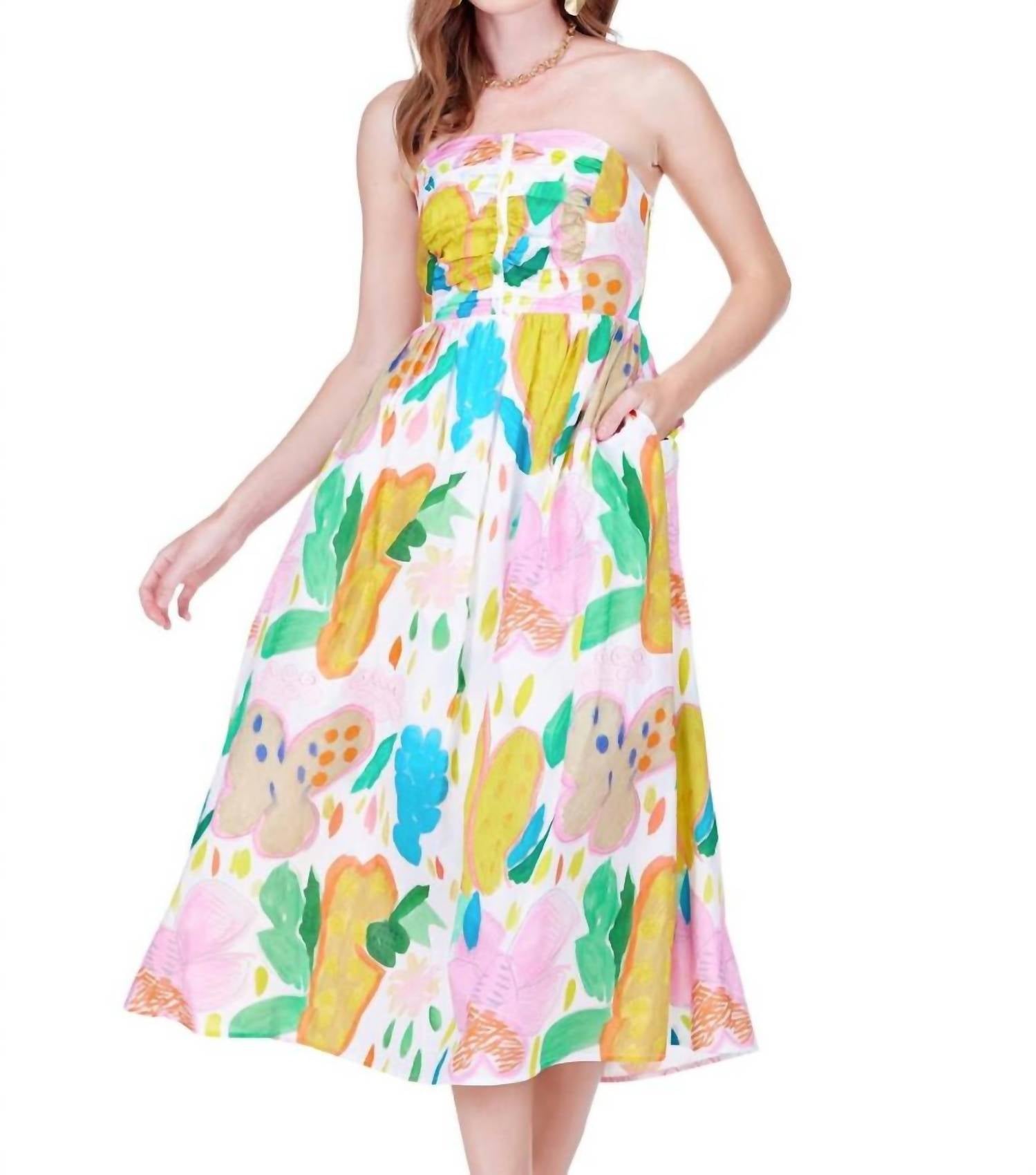 Joy Joy Garden Art Gather Tube Dress in multi - women's dress