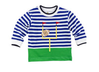 Florence Eiseman Kid's Stripe Knit Long Sleeve Football Goalpost Shirt in royal white - kids' long sleeve top