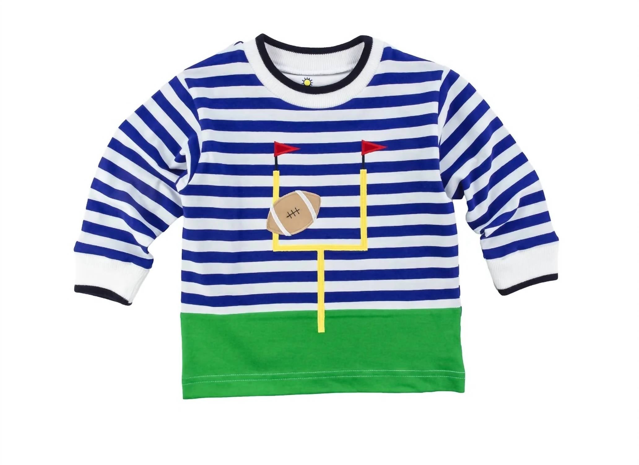 Florence Eiseman Kid's Stripe Knit Long Sleeve Football Goalpost Shirt in royal white - kids' long sleeve top
