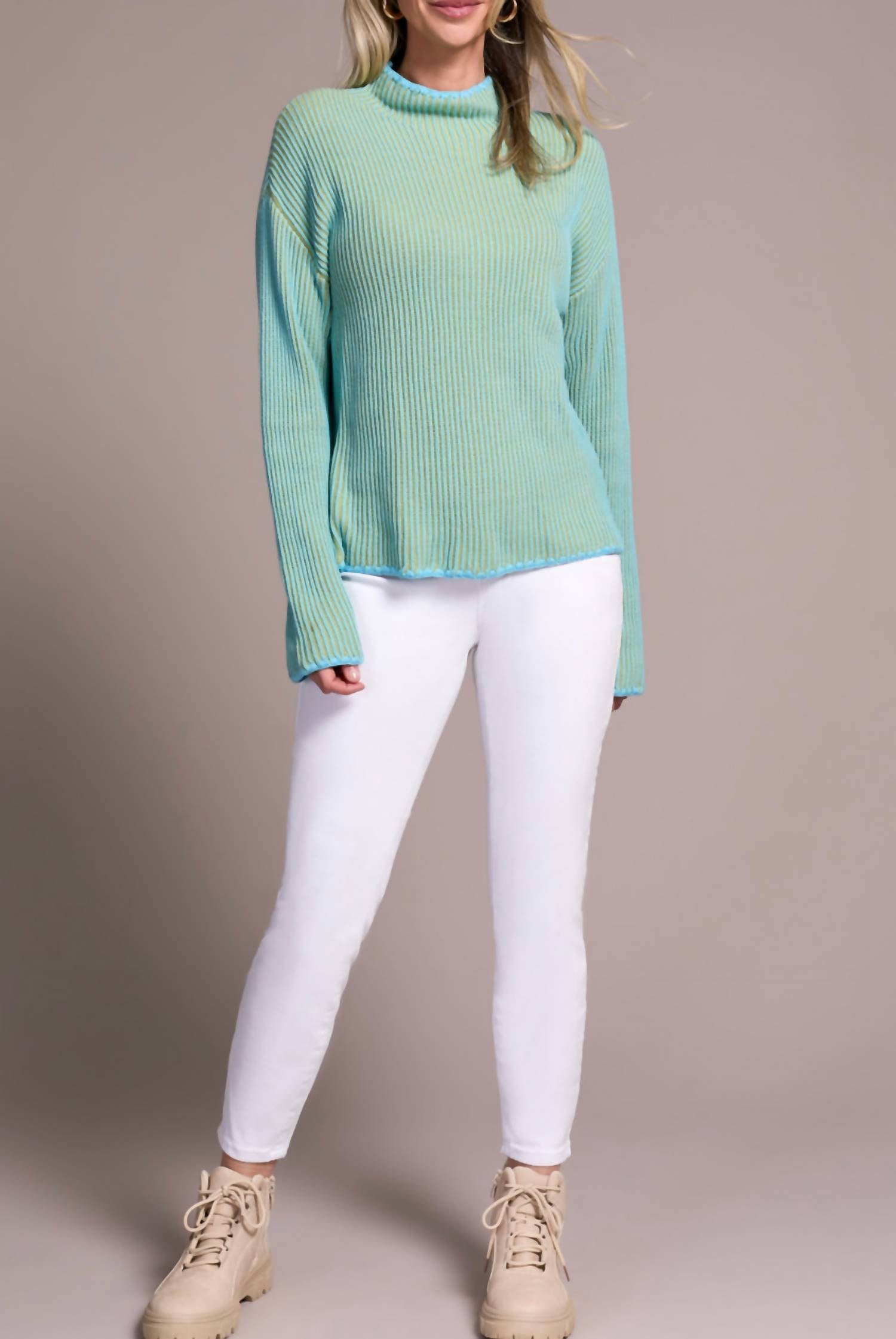 Tribal - COMBED COTTON TWO-TONE RIB FUNNEL NECK