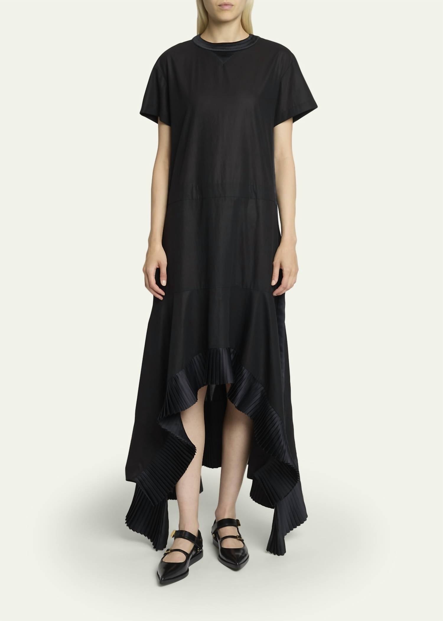 Sacai - Short sleeve pleated detail handkerchief dress
