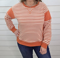 STACCATO Striped French Terry Pullover in tangerine cream - women's sweater - detail view