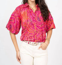 Ivy Jane Pouf Sleeve Campshirt in pink - women's shirt - detail view