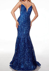 Alyce Paris - Plunging V-neck Mermaid Prom Dress