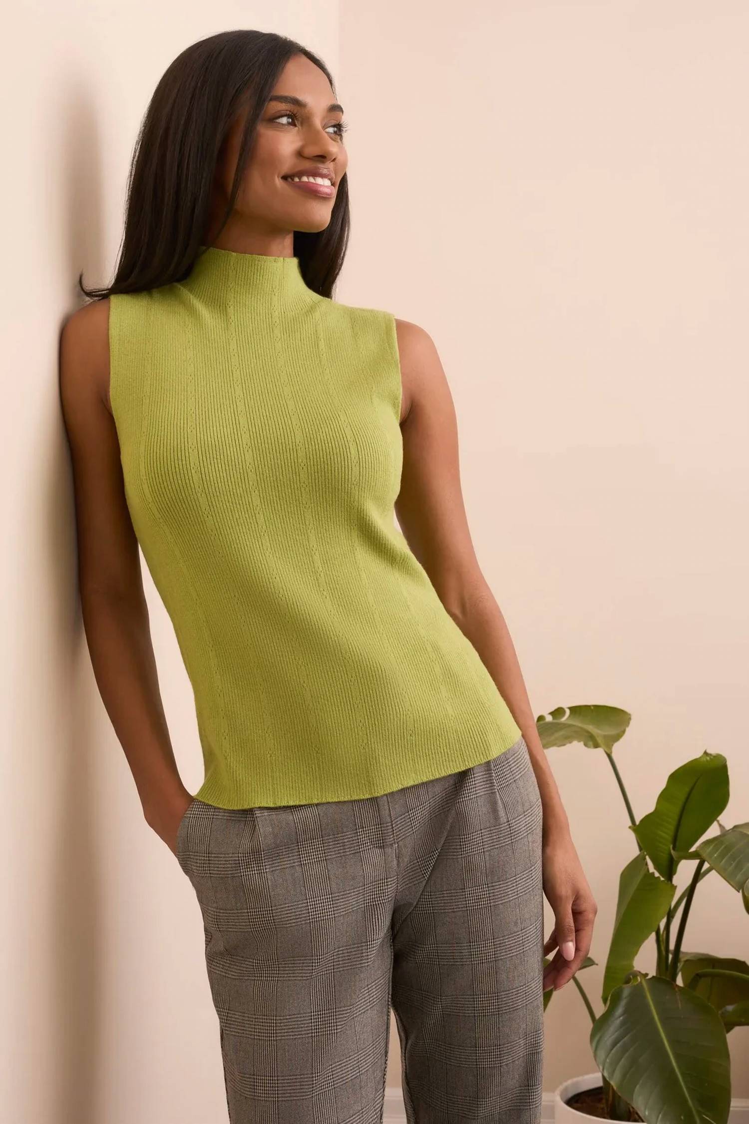 Tribal - Tabitha Textured Sleeveless Mock Neck Top