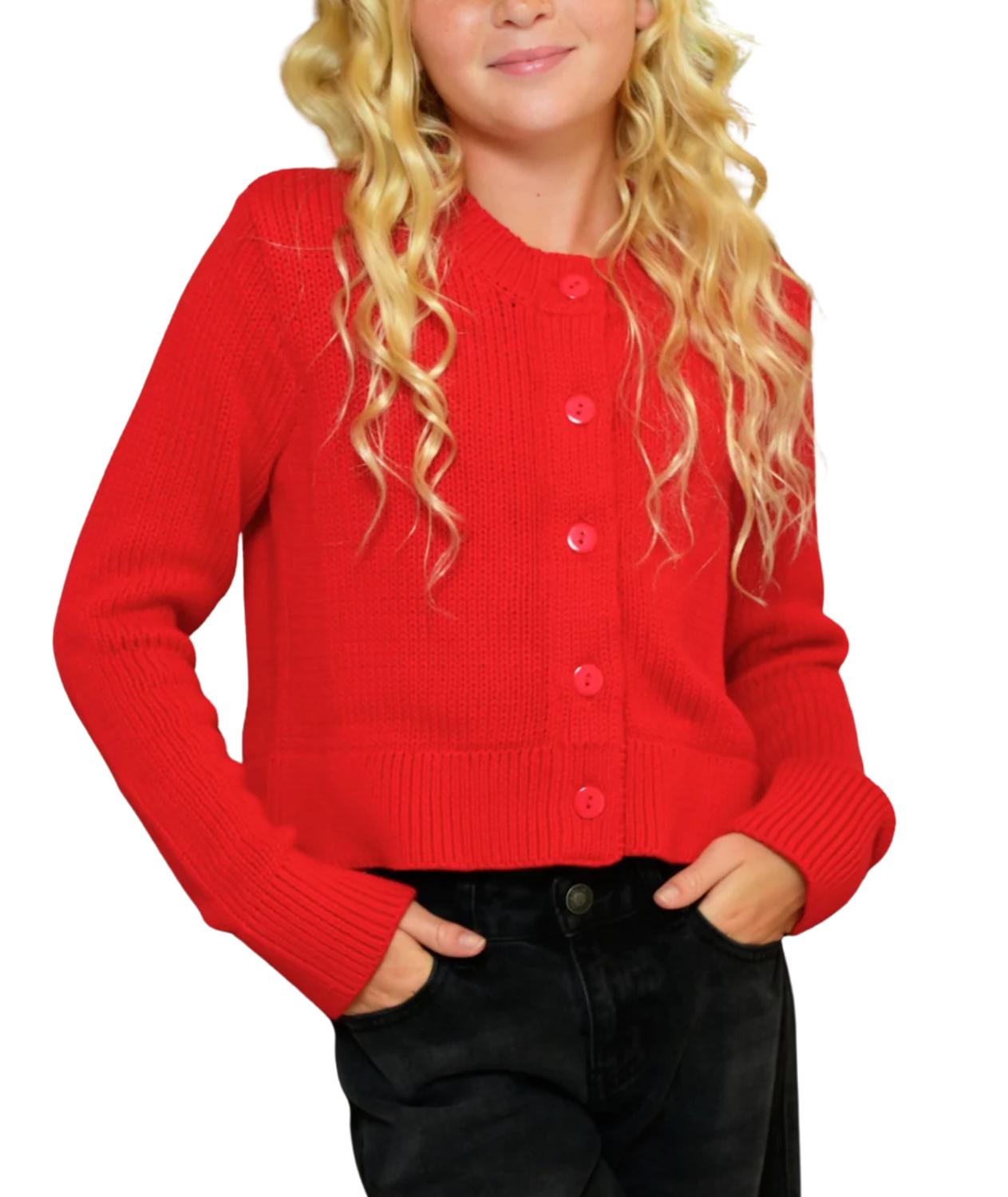 Katie J NYC Girls' Piper Cardigan in red - women's cardigan