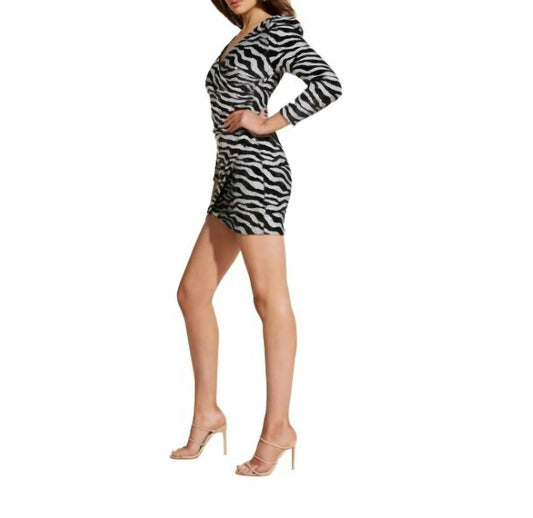 Bardot - Sequin Zebra Animal Print Faux Wrap Mini Dress