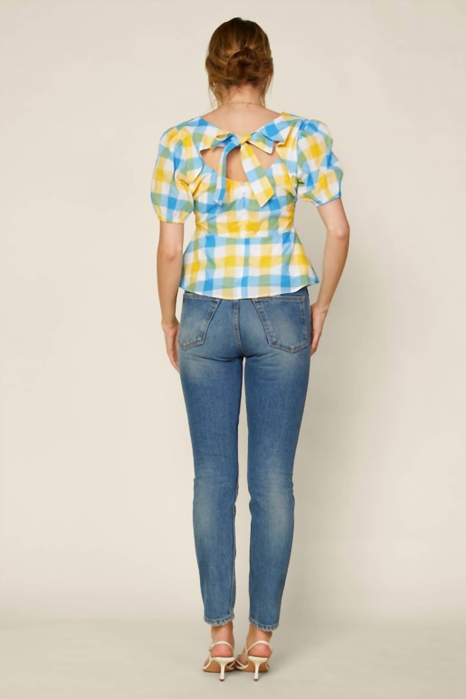 Skies Are Blue - Gingham Peplum Blouse