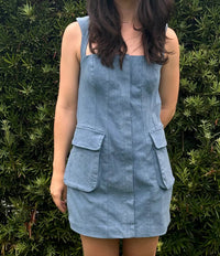 Sky To Moon - Denim Back Tie Mini Dress