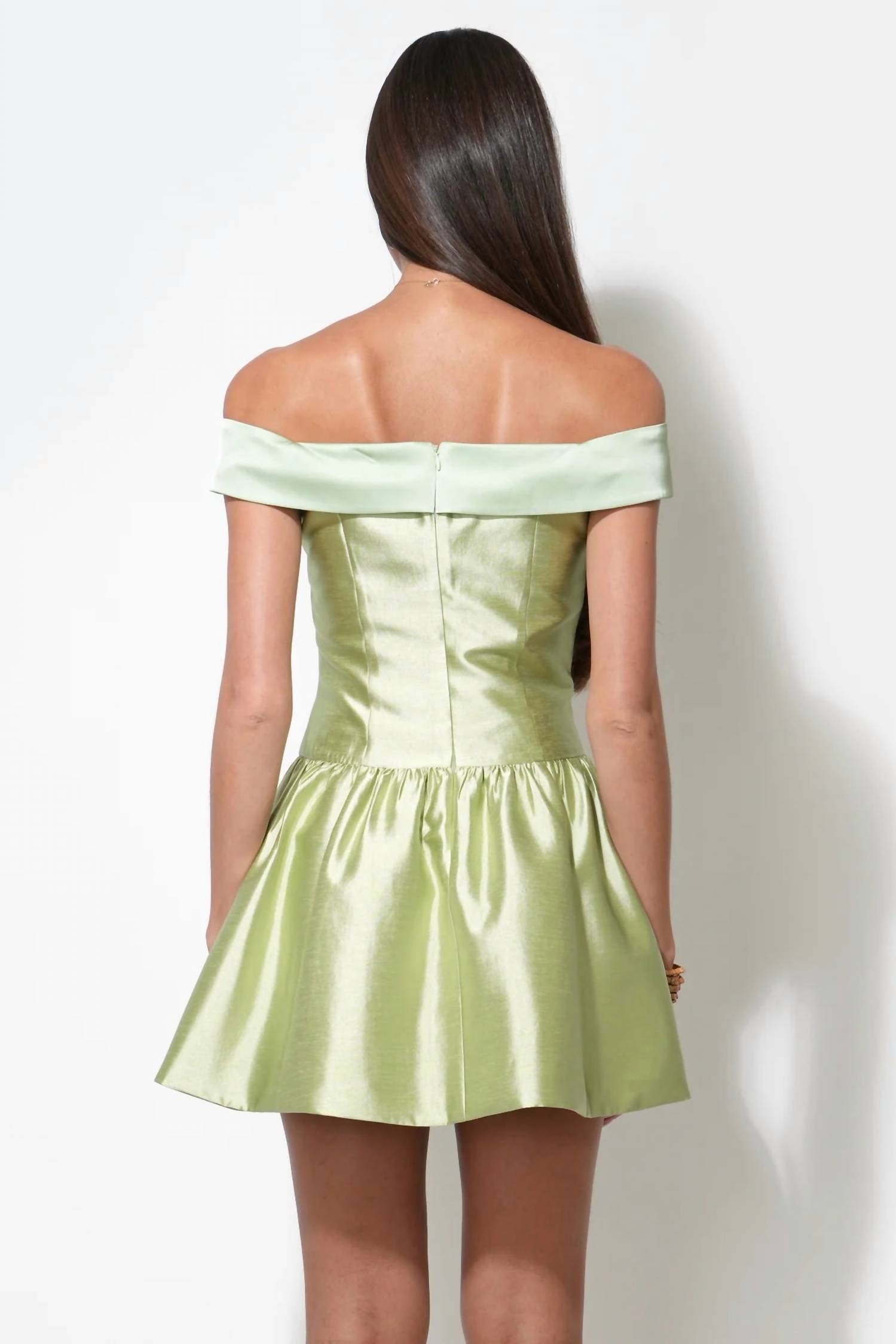 Adelyn Rae - Darcy Off Shoulder Satin Drop Waist Mini Dress