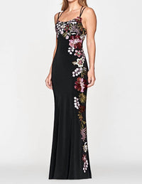 FAVIANA Sequin Floral Detail Gown in black multi - women's dress