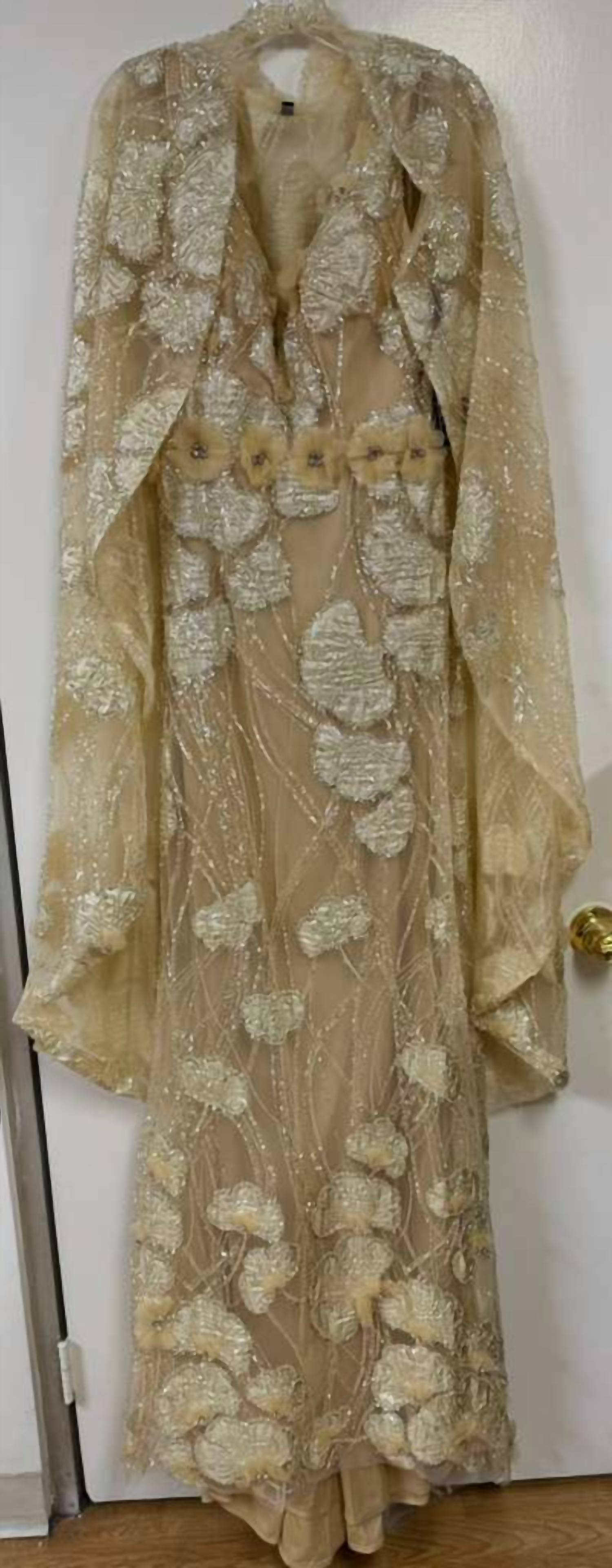 Terani Couture - Mother Of The Bride Wedding Cape Long Evening Metallic Dress