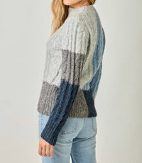 mystree Color Block Cable Knit Sweater in blue navy - women's sweater - view 6