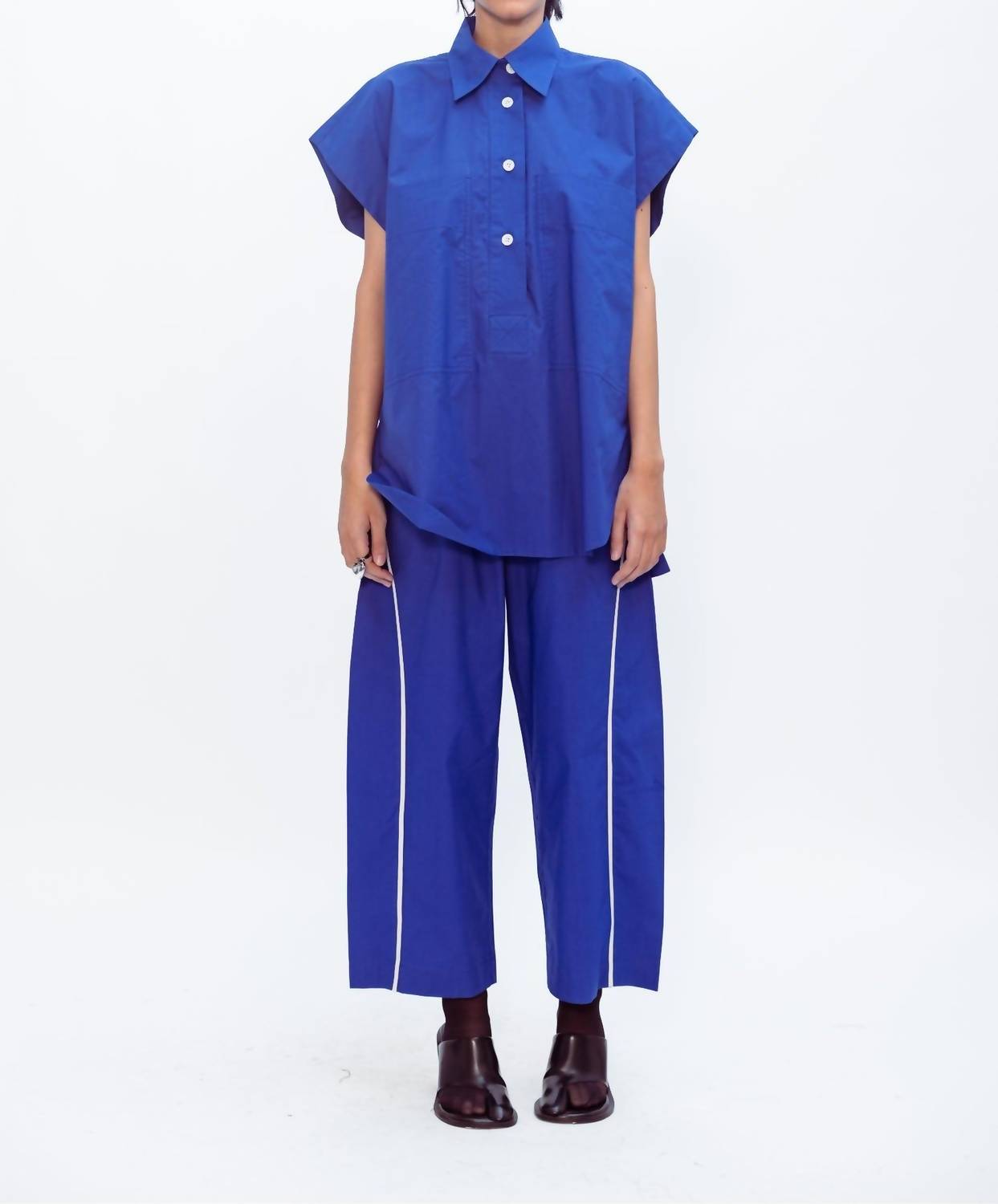 LOVEBIRDS Barrel Wide-leg Trouser in cerulean blue - women's pants