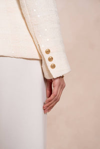 European Linen Collection - Structured Tweed Blazer With Double Gold Buttons
