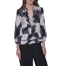 Karl Lagerfeld - V-neck Floral Print Ruffle Blouse