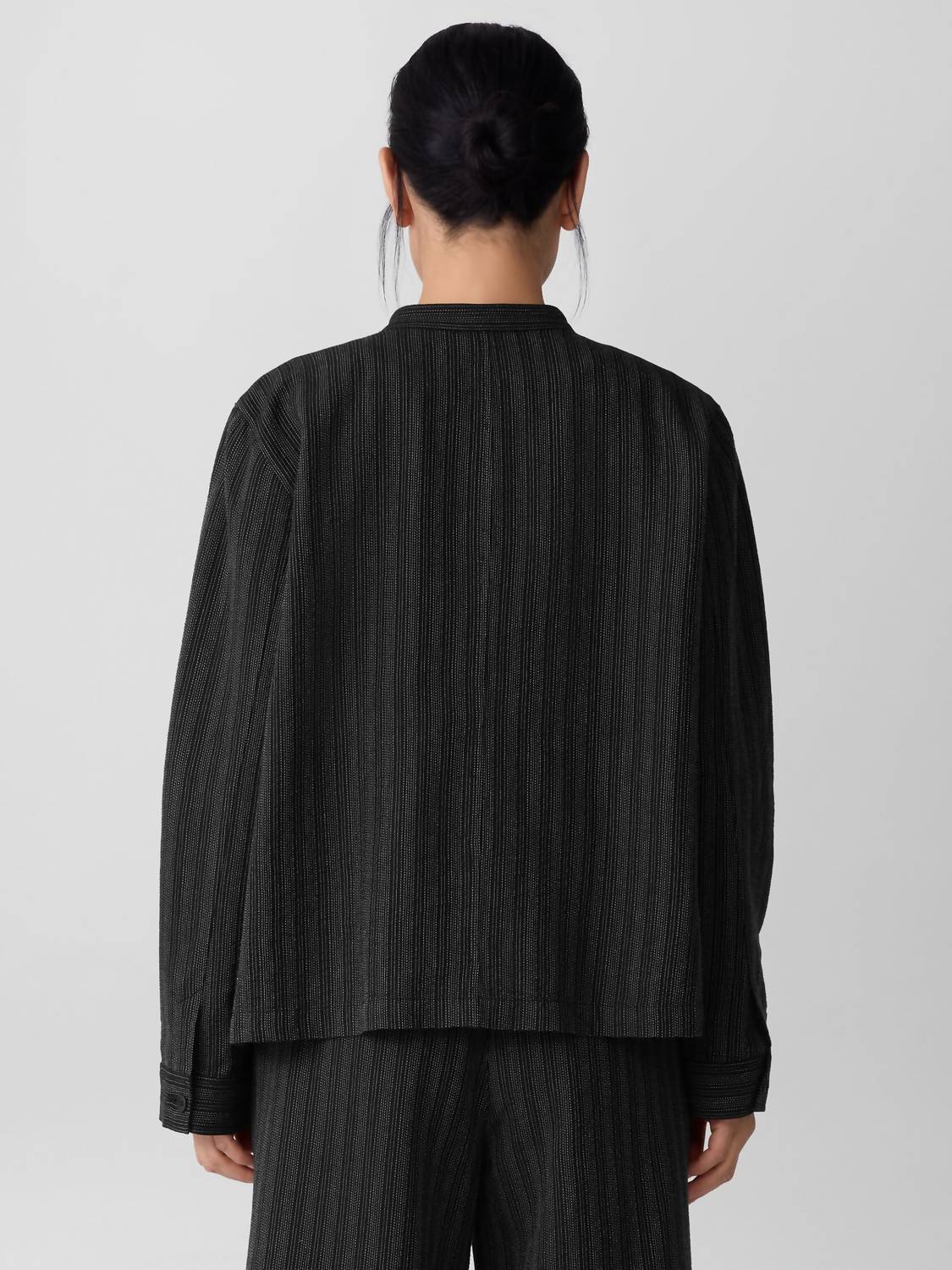 Eileen Fisher - Women's Mandarin Collar Textured Stripe Shirt Jacket