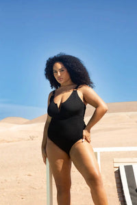 Fashion Szn Curve - Trim Detail Sculpting Crinkle Swimsuit - Plus Size