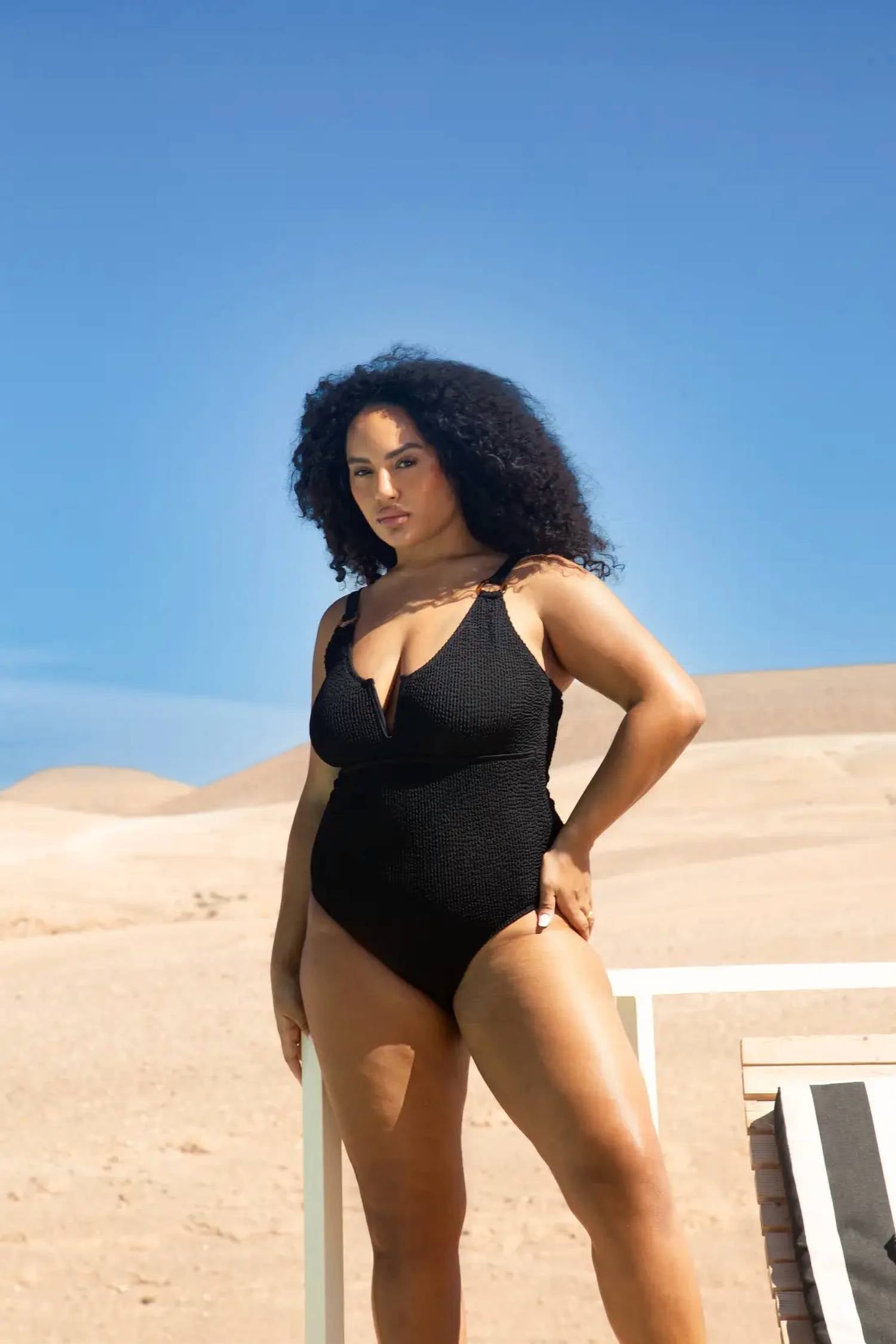 Fashion Szn Curve - Trim Detail Sculpting Crinkle Swimsuit - Plus Size