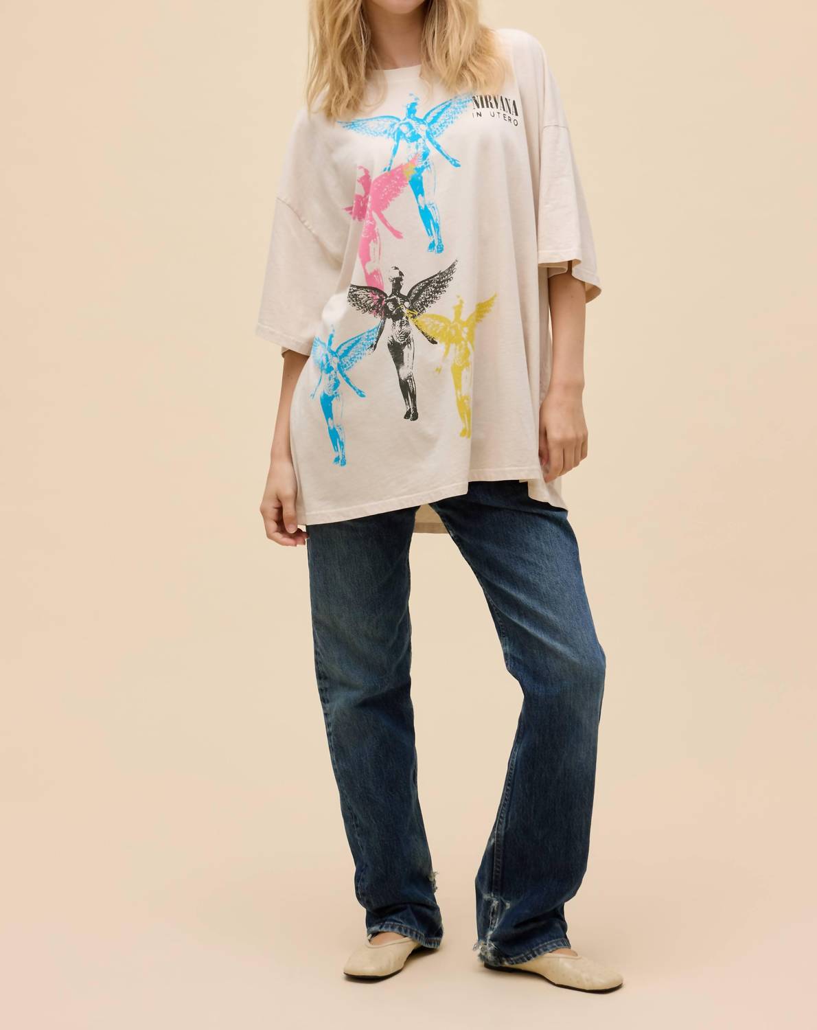 DAYDREAMER Nirvana Angel Stamps Tee in dirty white - women's t-shirt