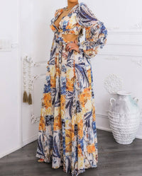 SurelyMine Boho Floral Cutout Lace-up Maxi Dress in cream - women's dress - alternate view