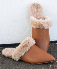Qupid - Women's Eskimo Flates Pleather Fur Lined Mules