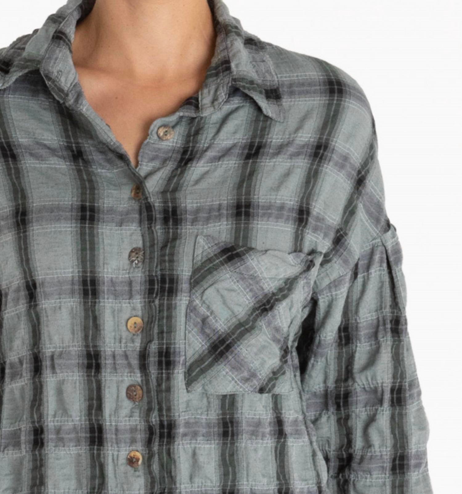 cut loose Anorak Button Down Shirt in myrtle - women's shirt - detail view