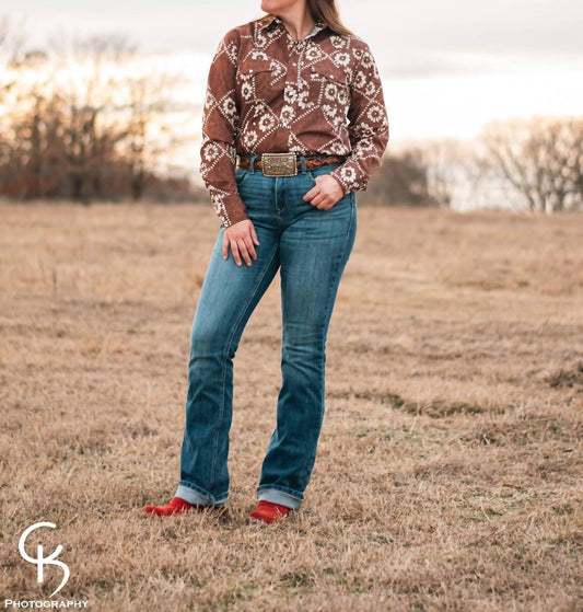 Howdy Hanny - Women's Kalei Vintage Floral Style Pearl Snap Shirt