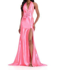 ASHLEYlauren Halter Shimmer Jersey Gown in pink - women's dress