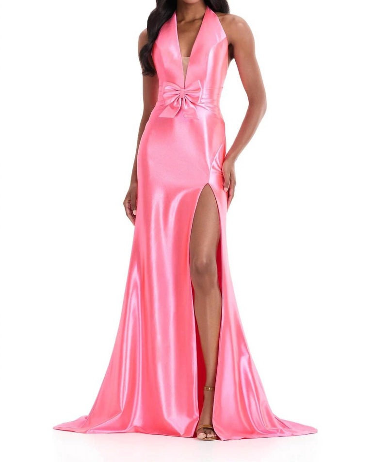 ASHLEYlauren Halter Shimmer Jersey Gown in pink - women's dress