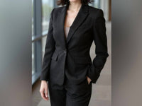 PLM Women’s Puff Shoulders Long Sleeves Blazer in black 1 - women's jacket