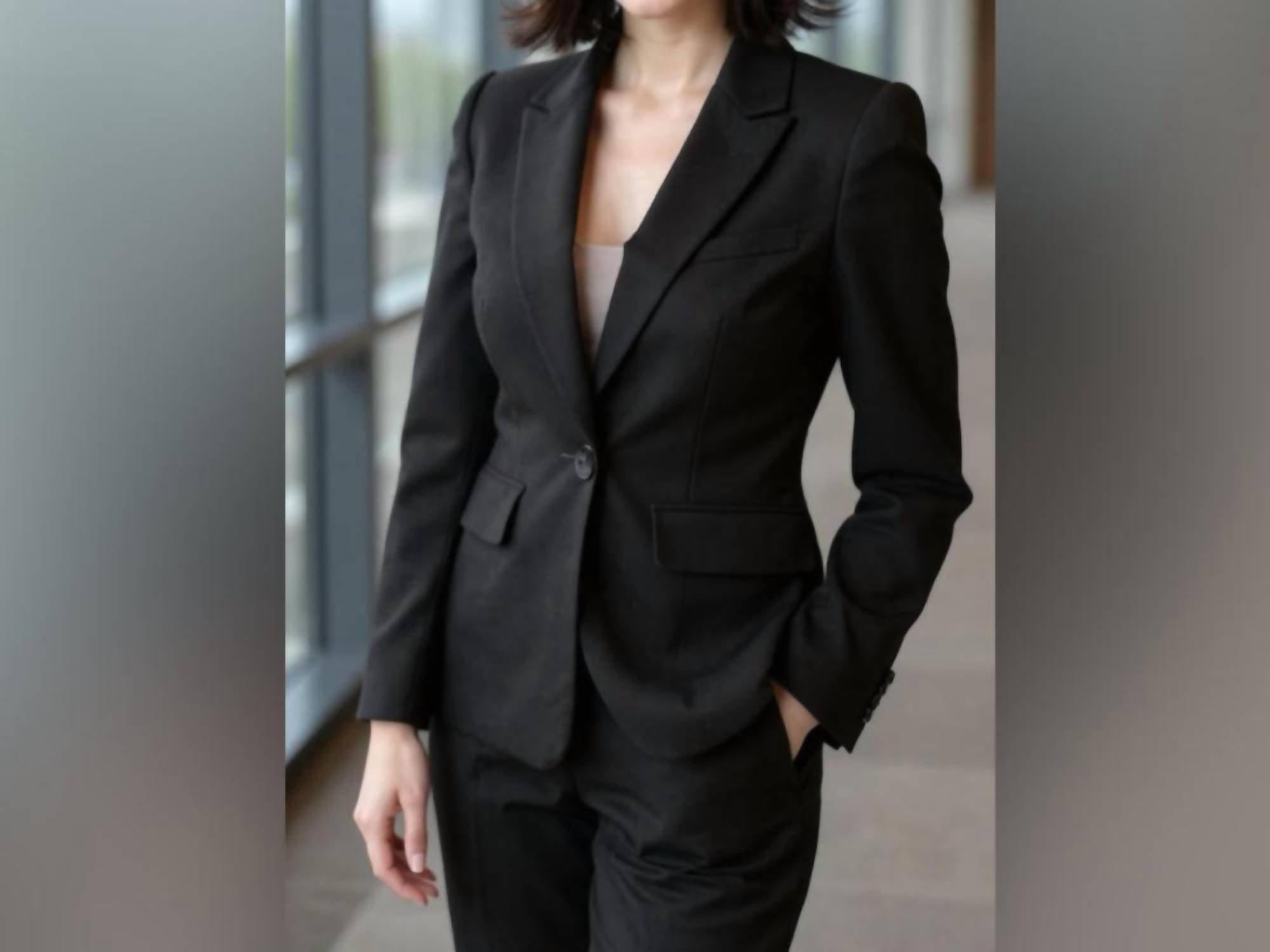 PLM Women’s Puff Shoulders Long Sleeves Blazer in black 1 - women's jacket