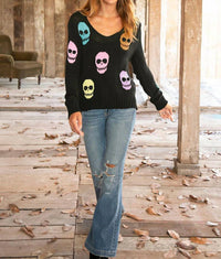 Wooden Ships Skull Long Sleeve Sweater in black multi - women's cardigan - alternate view