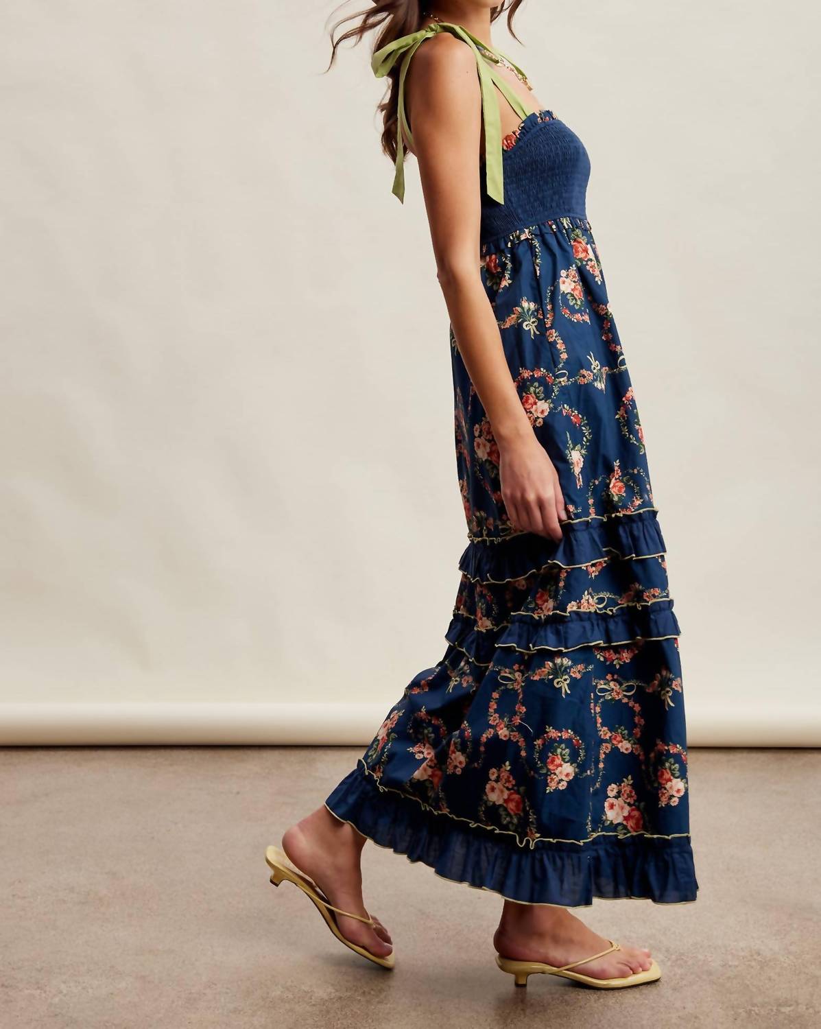 Listicle - Floral Smocked Tiered Maxi Dress