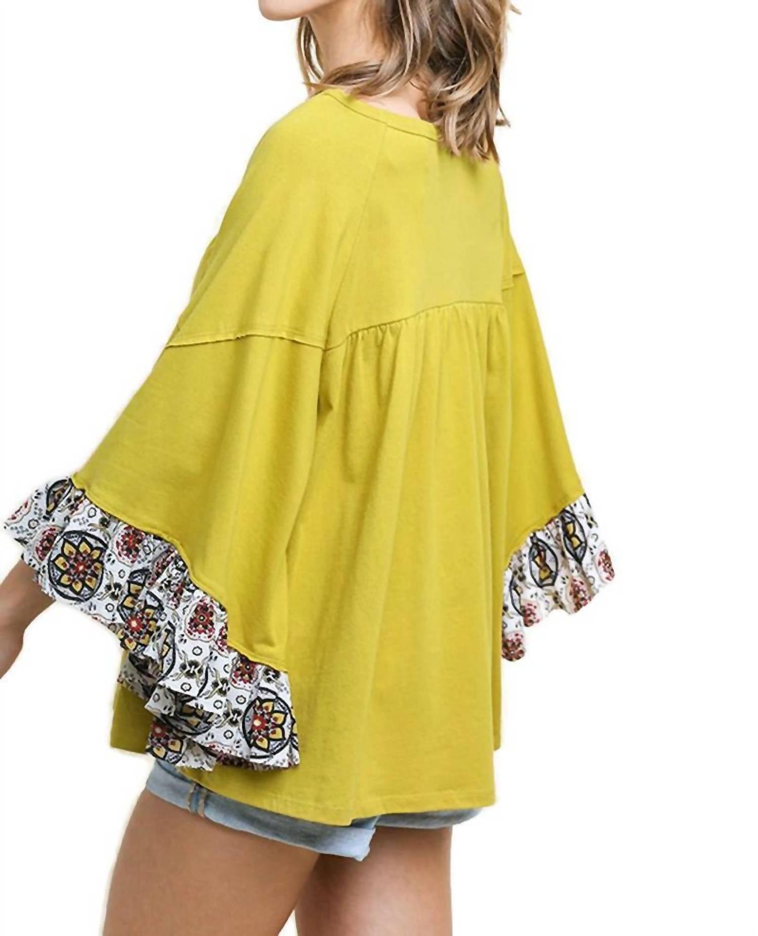 Umgee - Medallion Ruffled Bell Sleeve Top