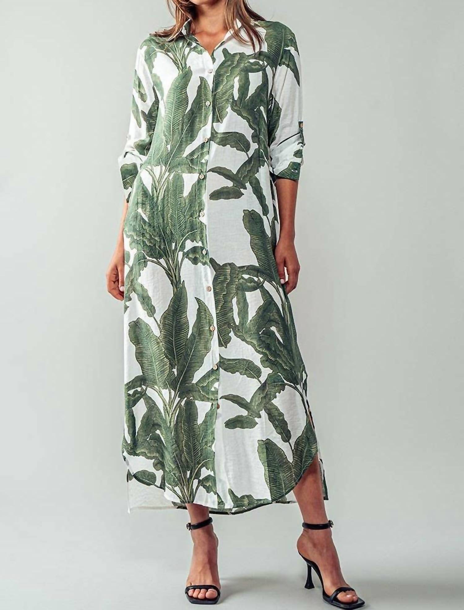 Urban Daizy - Tropical Paradise Button Down Collared Vacation Dress
