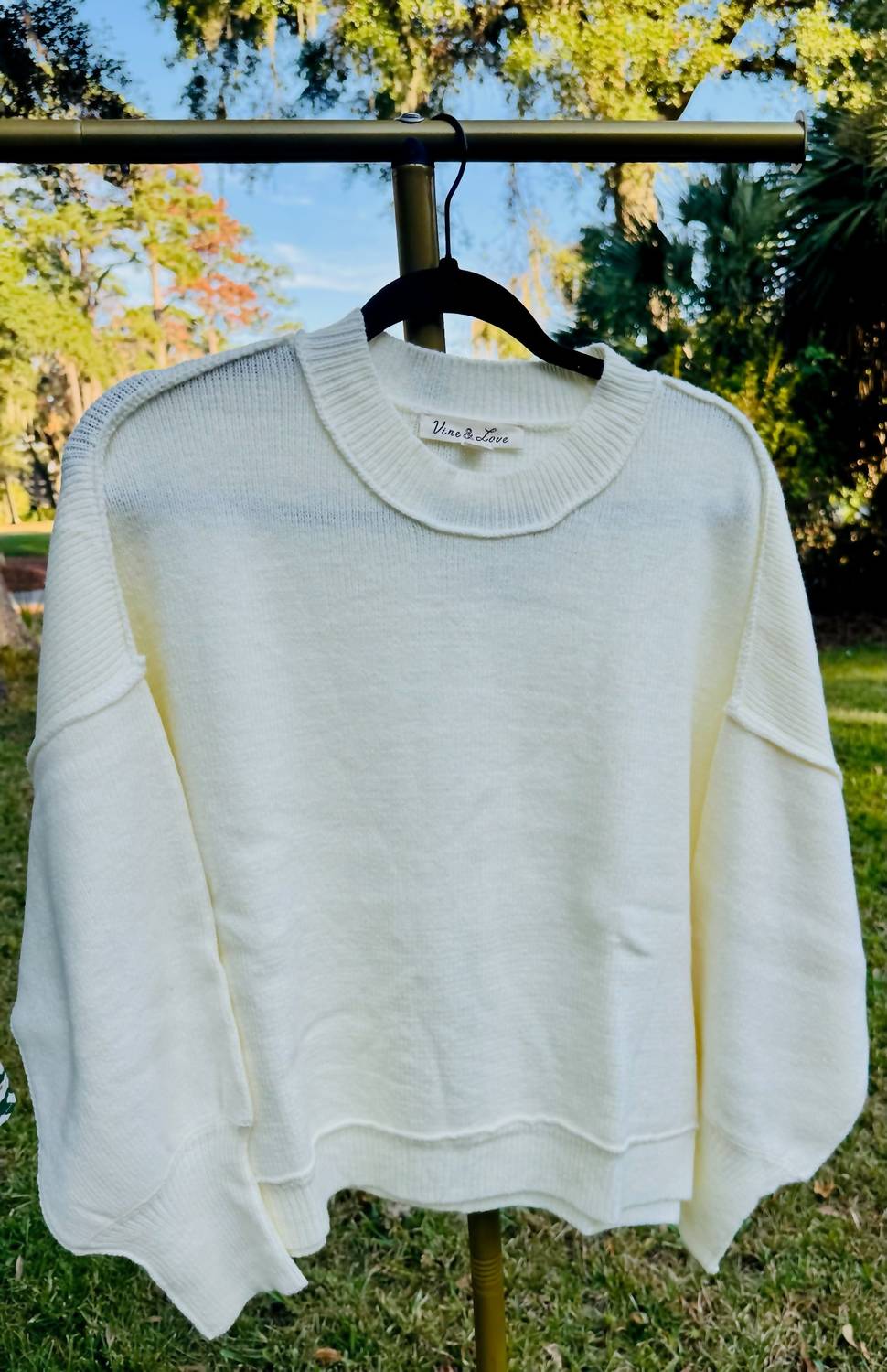 Vine & Love Oversized Cotton Blend Knit Sweater in white - women's sweater - view 5