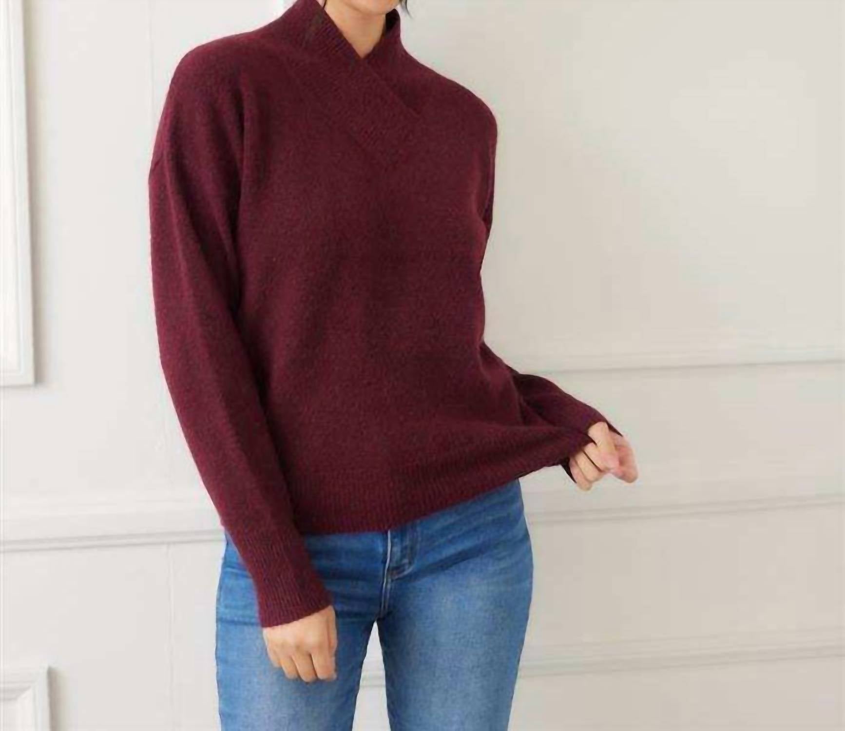 Karen Kane Shawl Collar Sweater - Petite in wine - women's sweater - view 5