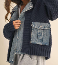 Klesis - Cora Denim Contrast Cable Knit Sweater