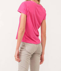 DEAR JOHN DENIM Madi V-neck Jersey Short Sleeve Tee in hot pink - women's t-shirt - alternate view