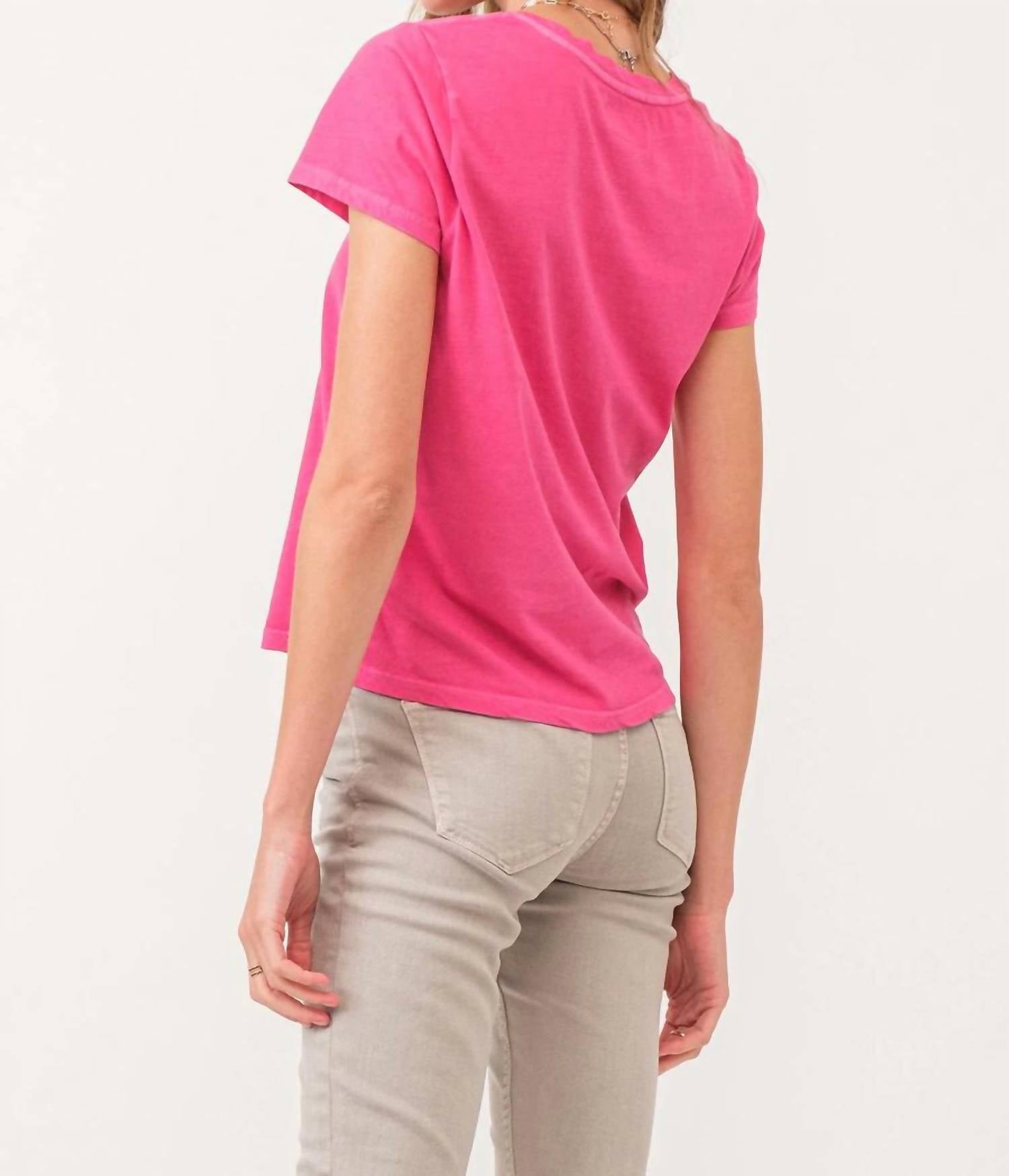 DEAR JOHN DENIM Madi V-neck Jersey Short Sleeve Tee in hot pink - women's t-shirt - alternate view