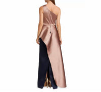 Teri Jon - One Shoulder Two Tone Gazar Peplum Gown