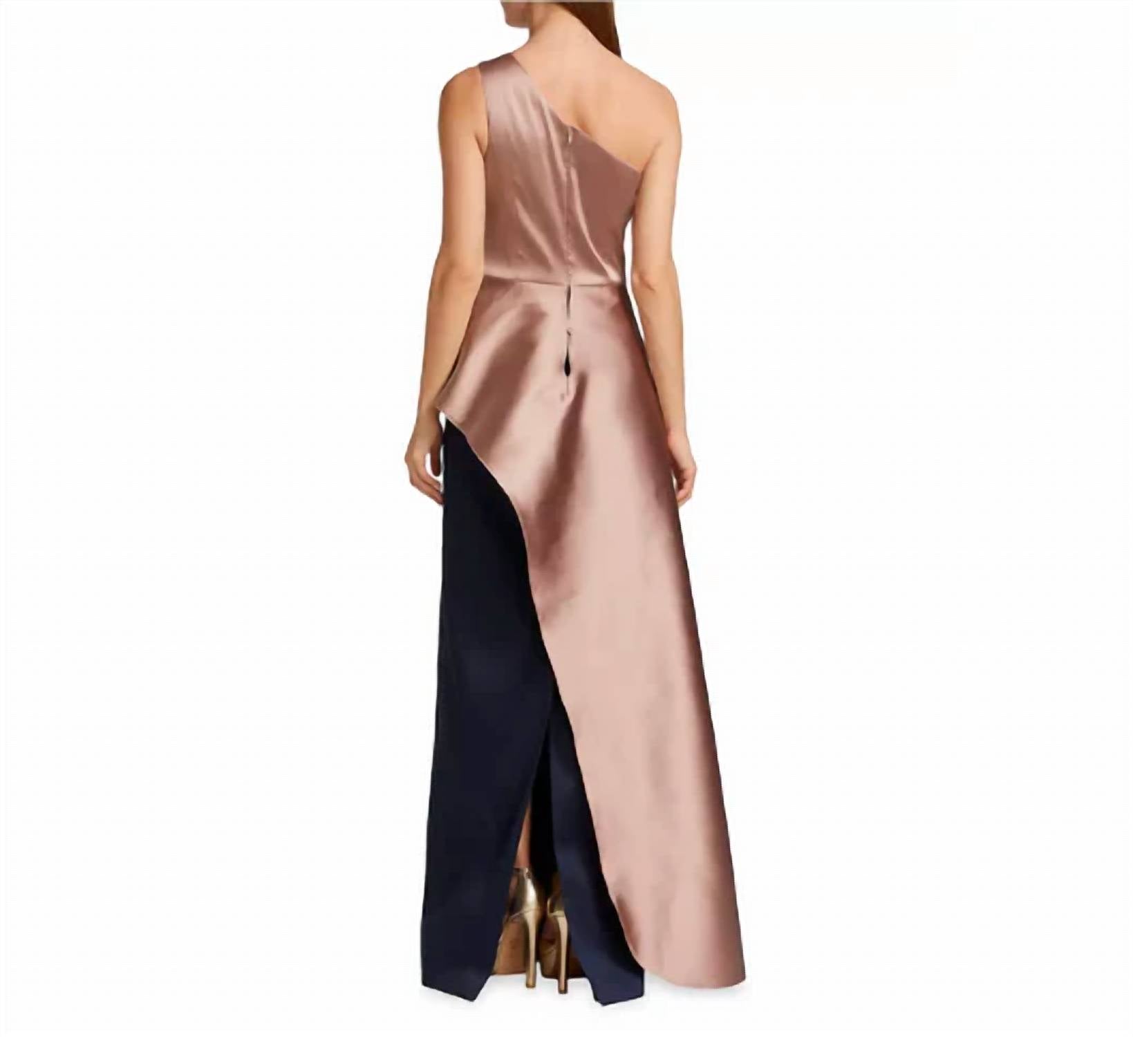 Teri Jon - One Shoulder Two Tone Gazar Peplum Gown