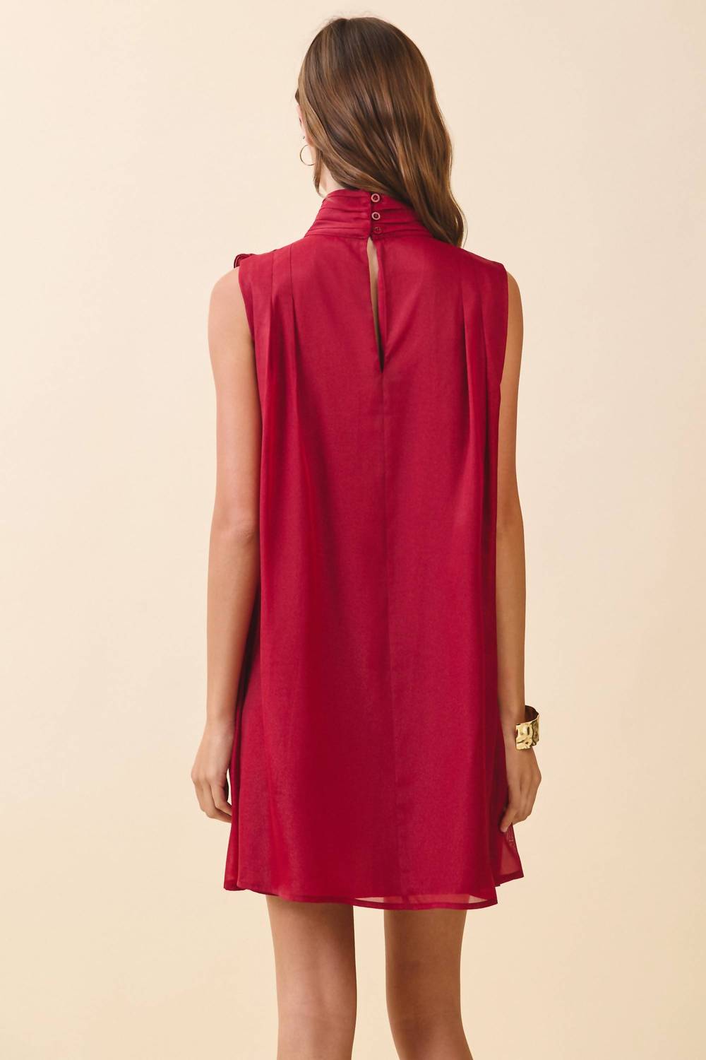 Tcec - Sleeveless Mock Neck Ruffle Dress