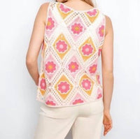 CHARLIE B Floral Sleeveless Crochet Cotton Blend Top in apricot - women's tank top - view 7