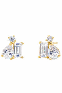 Tai Jewelry - Women's Pear Baguette And Tiny Cubic Zirconia Cluster Studs