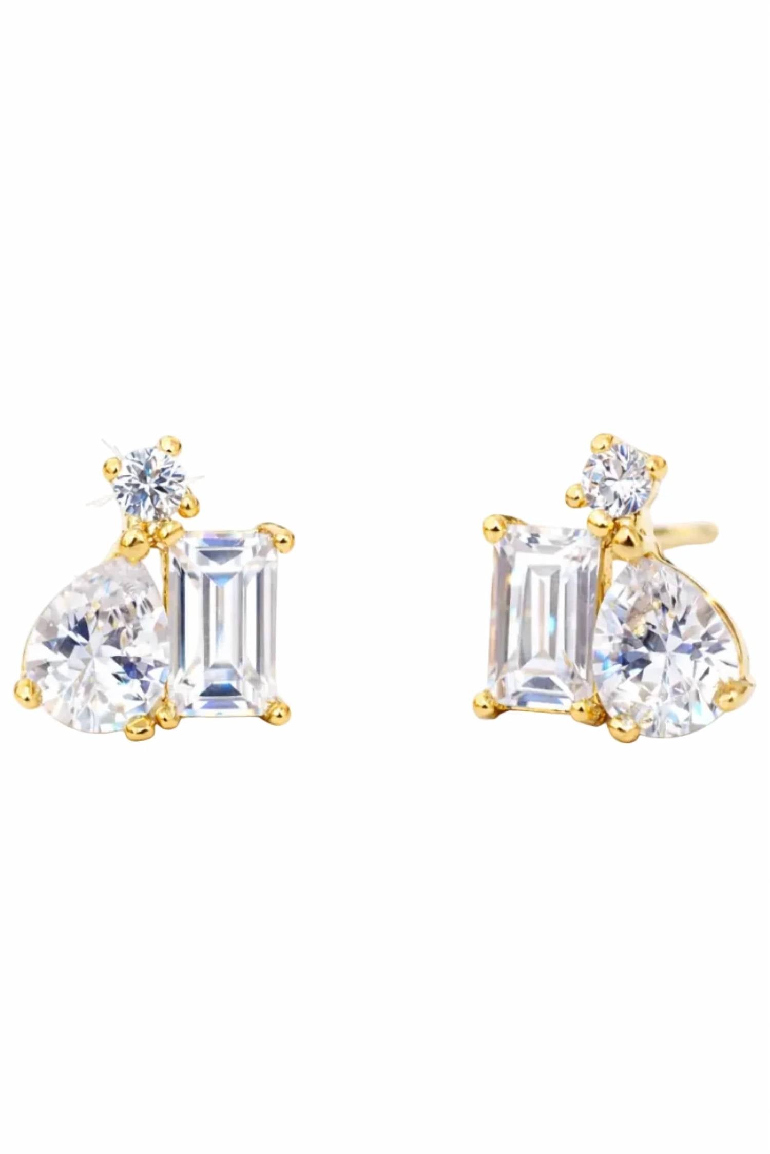 Tai Jewelry - Women's Pear Baguette And Tiny Cubic Zirconia Cluster Studs