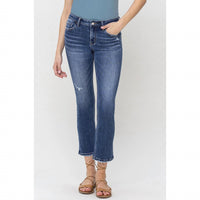 VERVET BY FLYING MONKEY Mid Rise Crop Slim Straight Jeans in medium blue - women's jeans