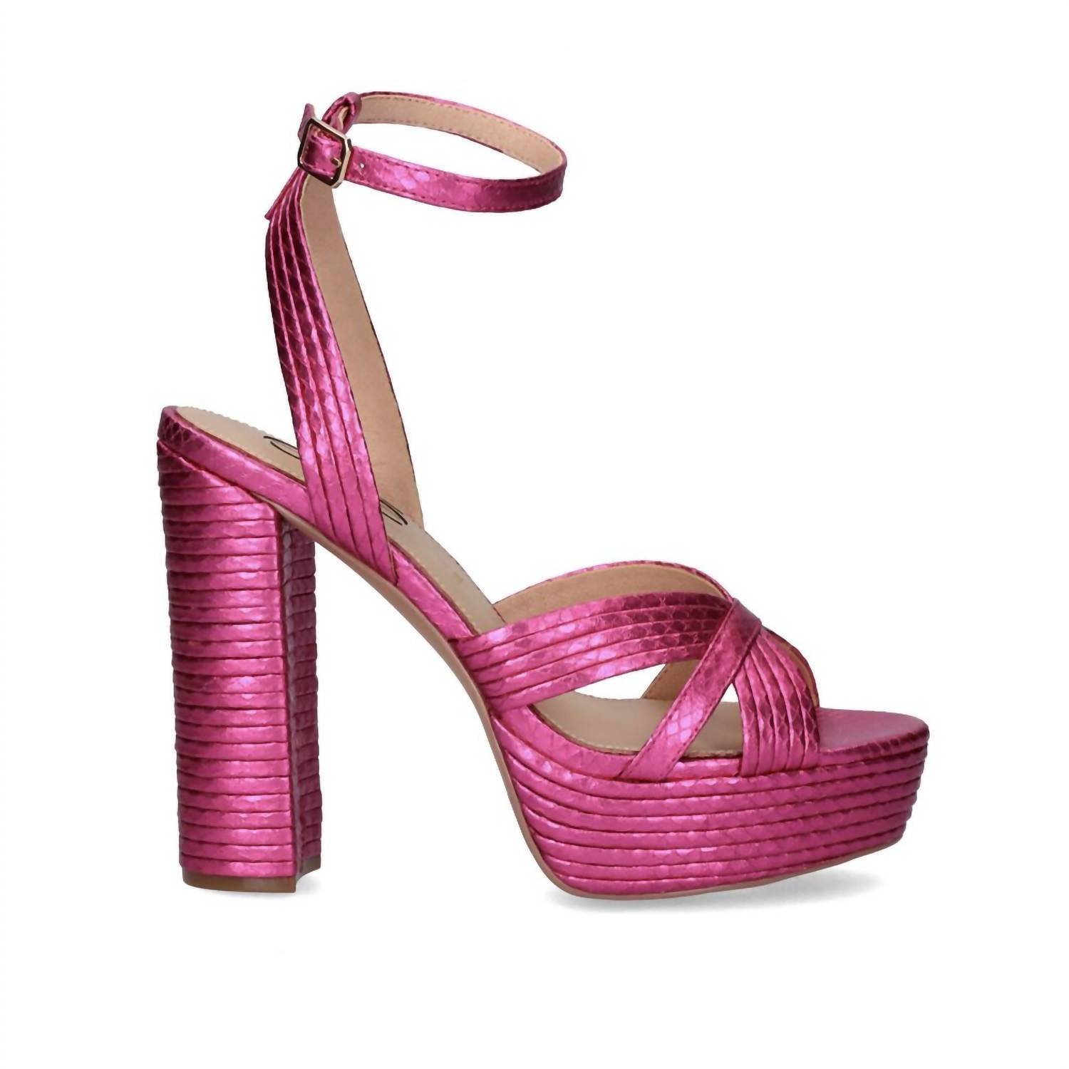 Exe Women's Ophelia Platform Block Heel in fuchsia snake - women's heels